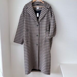 GAP NWT-Oversized Wool Blend Plaid Long Line Coat-Gray/Black/Tan-Women’s Size XL